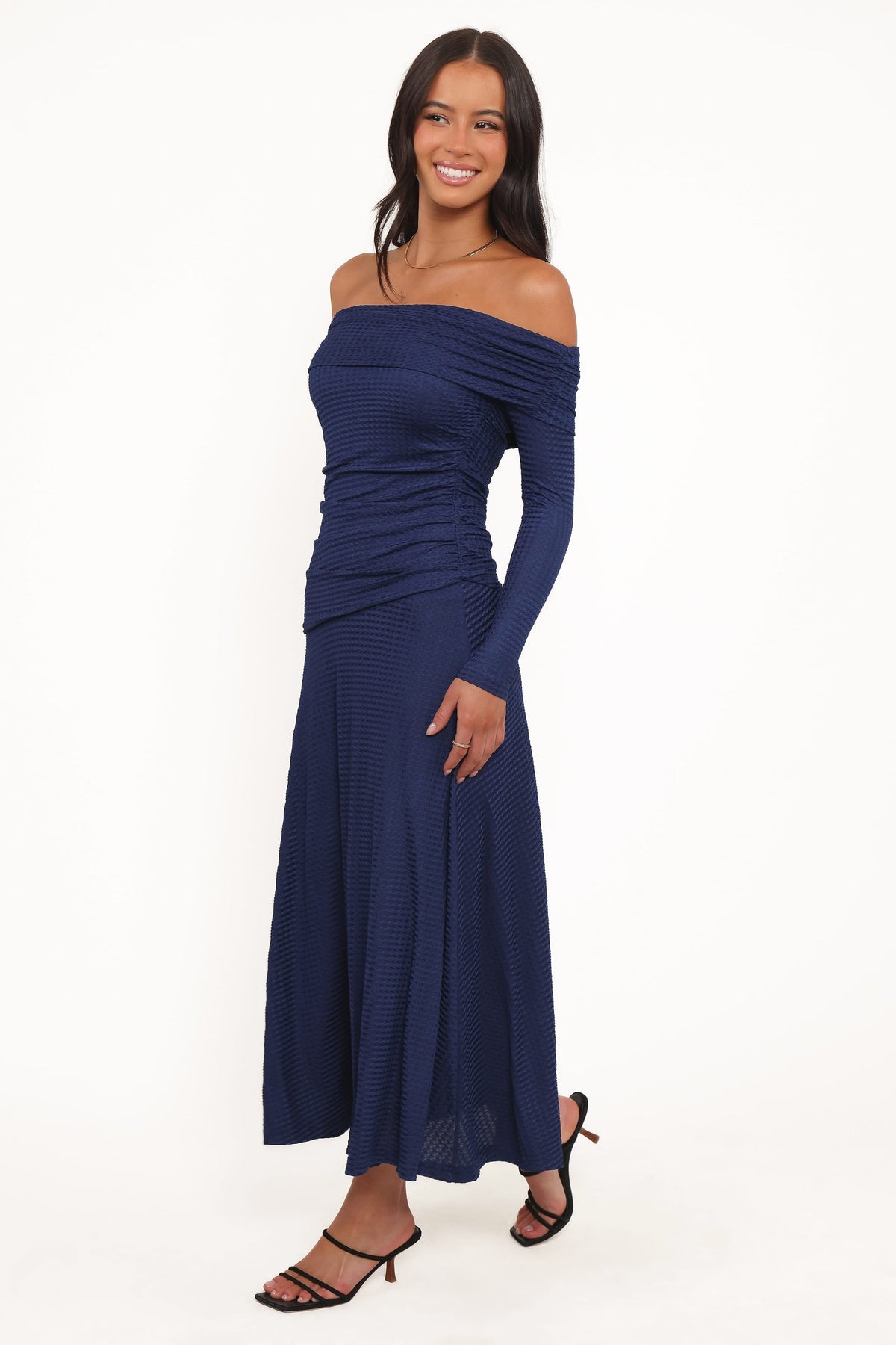 Katiya Off Shoulder Dress in Navy – view 4 of 6