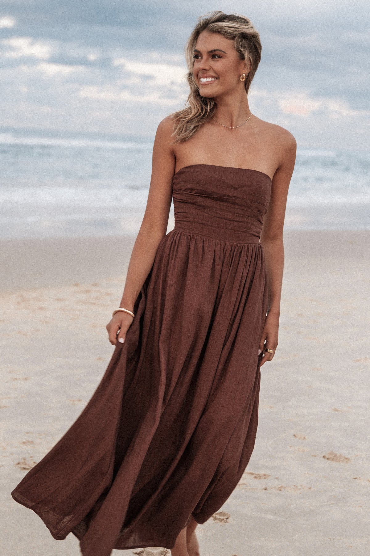 Kayt Strapless Dress in Chocolate Brown – view 1 of 9