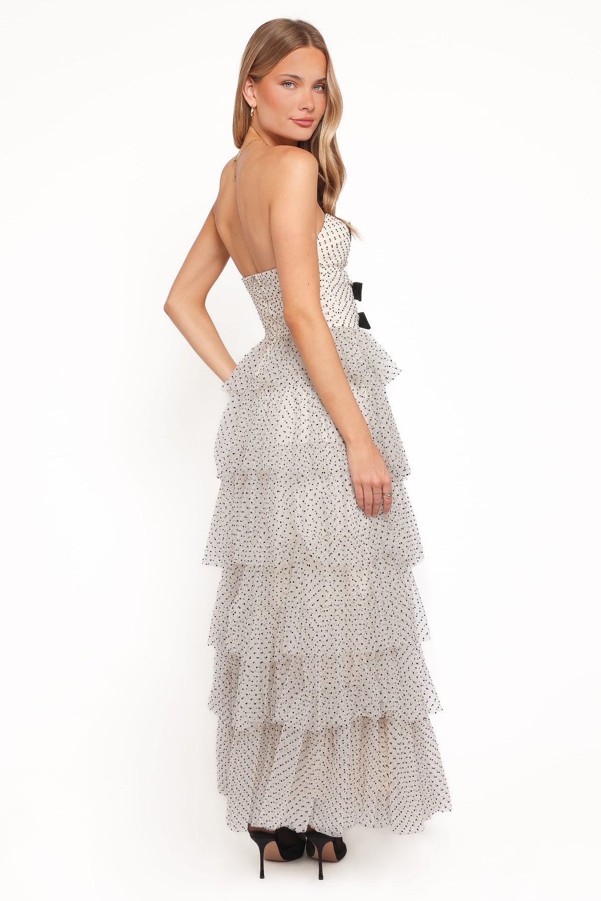 Kelari Strapless Midi Dress in Cream Polka Dot – view 5 of 8