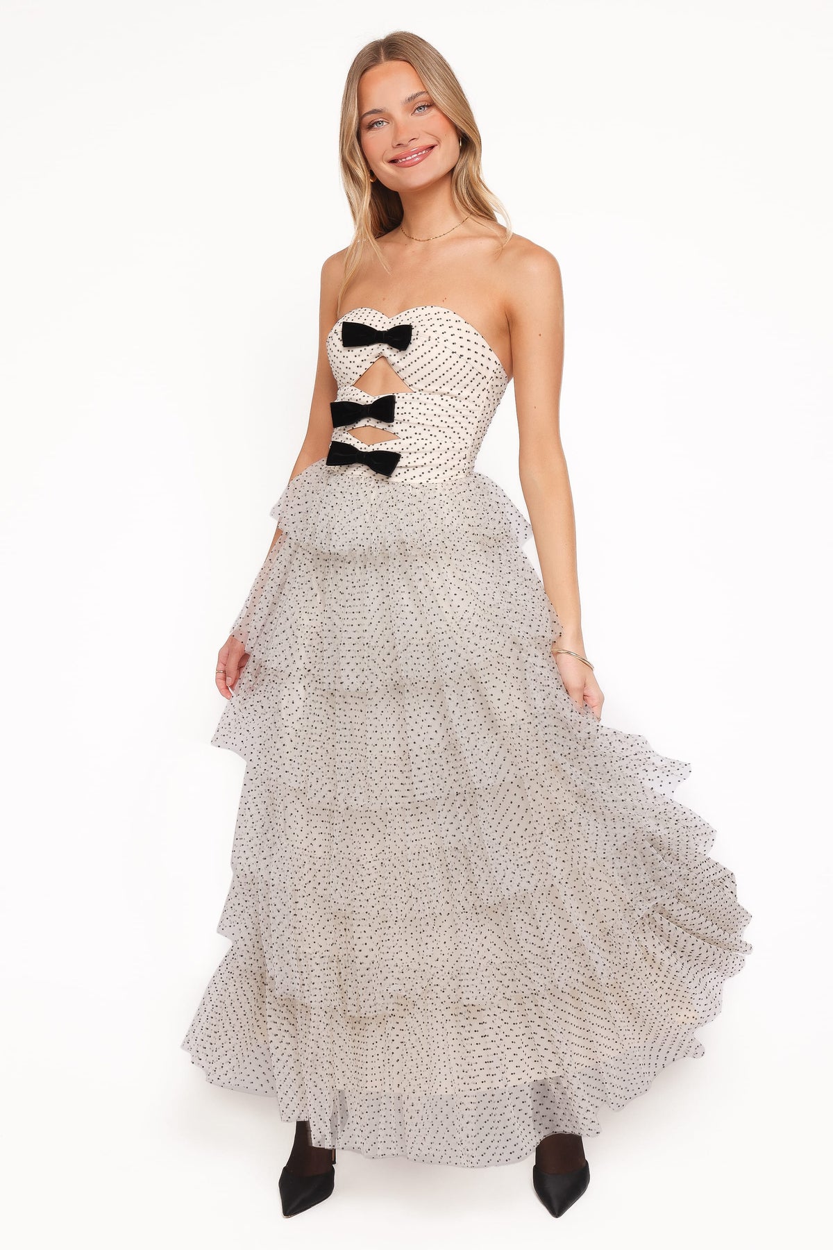 Kelari Strapless Midi Dress in Cream Polka Dot – view 2 of 8