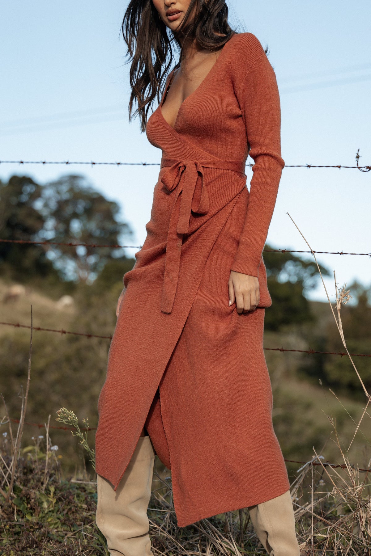 Kellan Wrap Midi Dress in Bronze – view 2 of 11