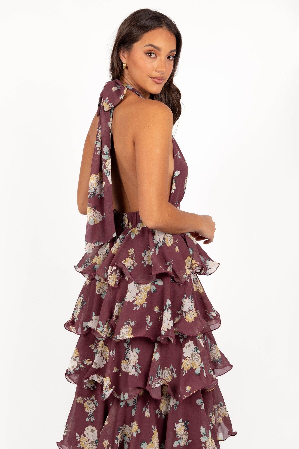 Kendall Maxi Halterneck Dress in Dark Wine – view 2 of 7