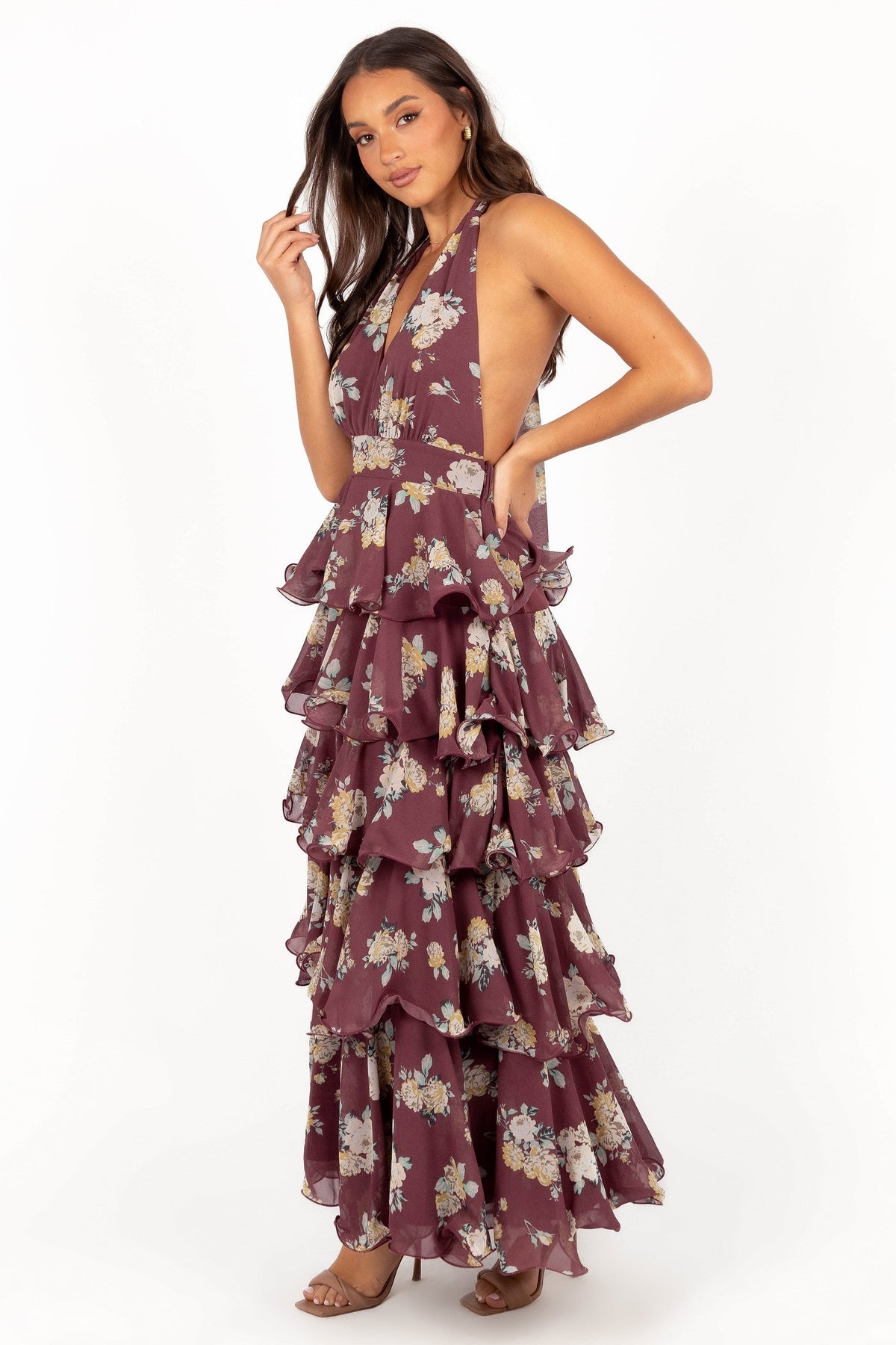 Kendall Maxi Halterneck Dress in Dark Wine – view 3 of 7