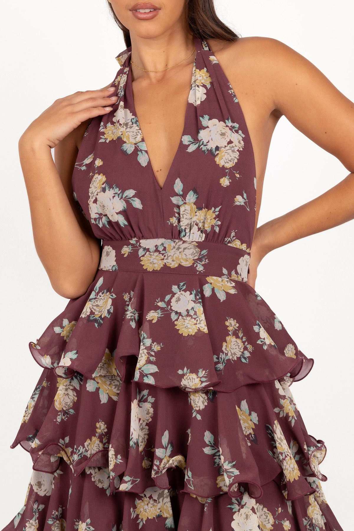 Kendall Maxi Halterneck Dress in Dark Wine – view 6 of 7