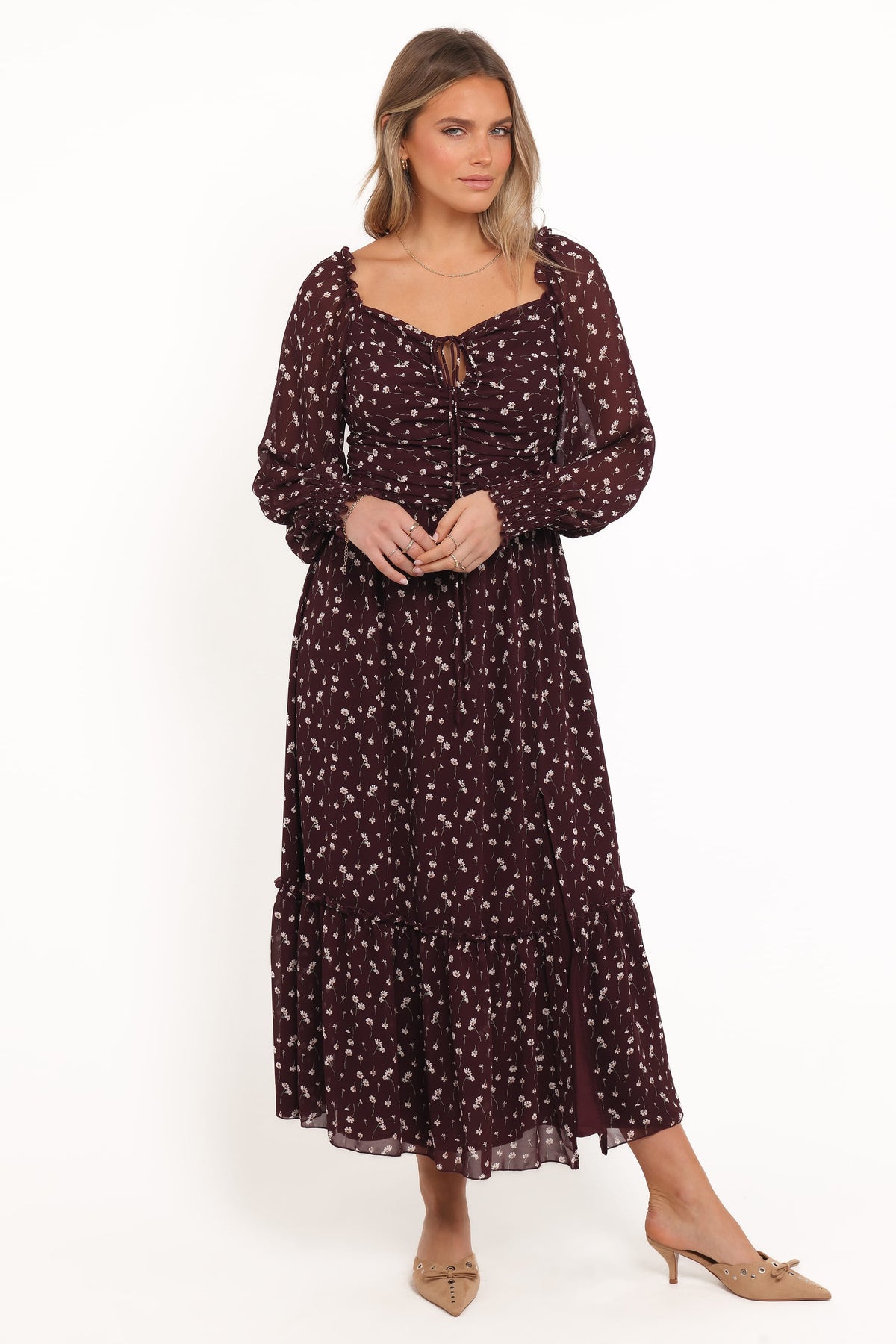 Keziah Long Sleeve Maxi Dress in Burgundy Floral – view 7 of 8