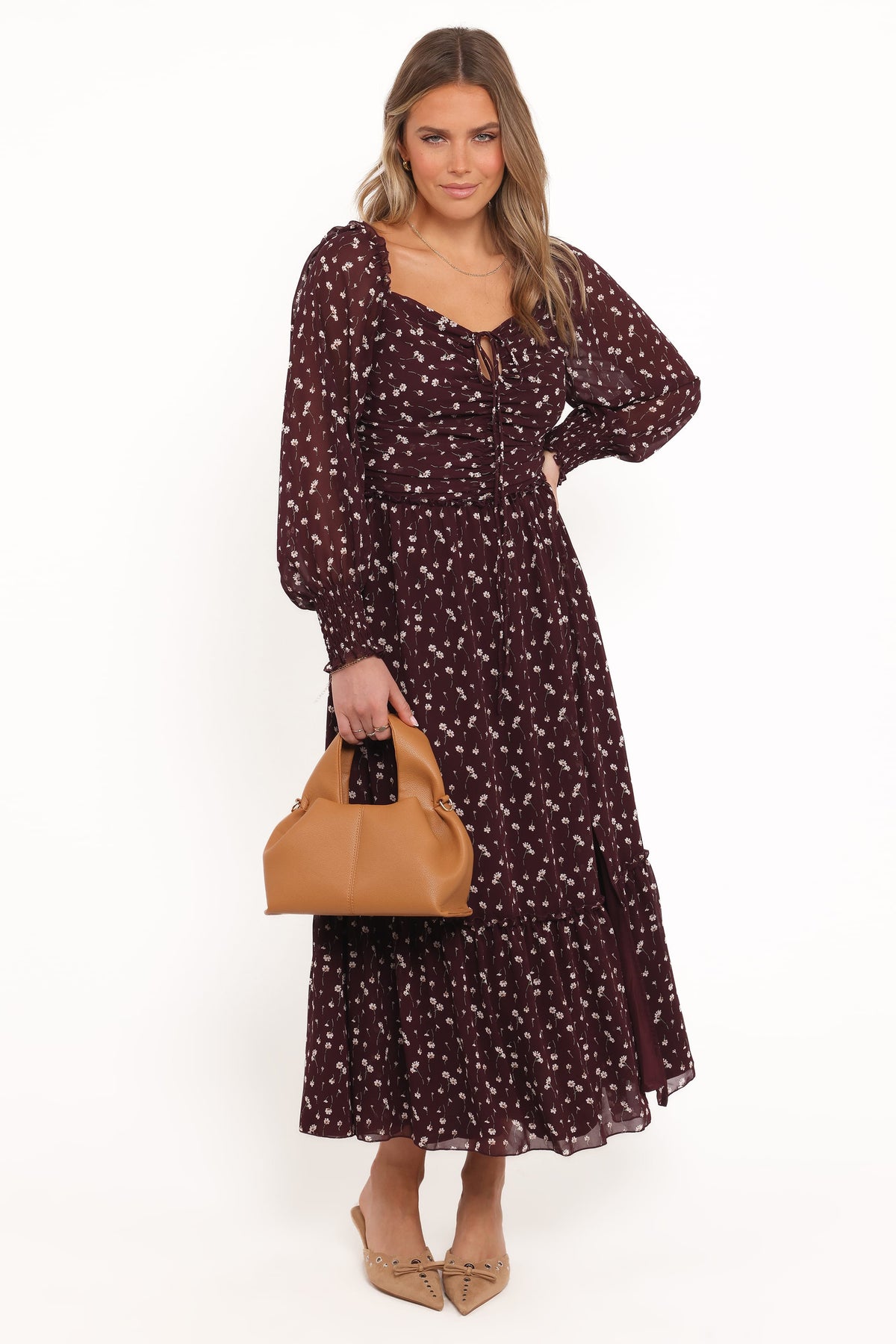 Keziah Long Sleeve Maxi Dress in Burgundy Floral – view 2 of 8