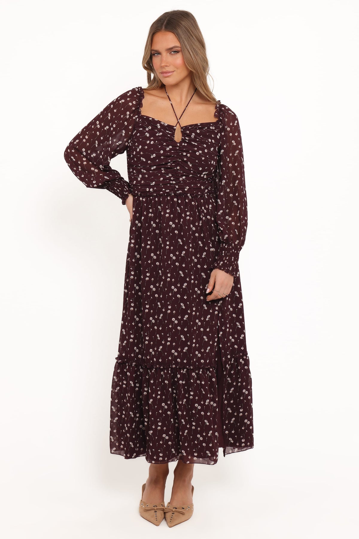 Keziah Long Sleeve Maxi Dress in Burgundy Floral – view 3 of 8