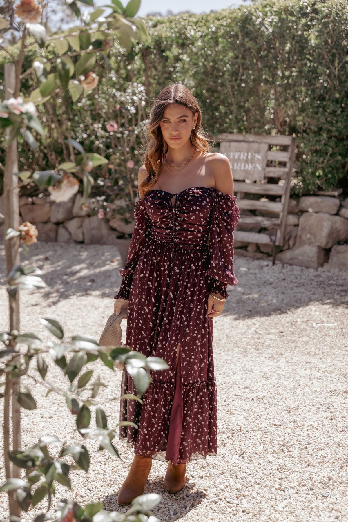 Keziah Long Sleeve Maxi Dress in Burgundy Floral – view 1 of 8