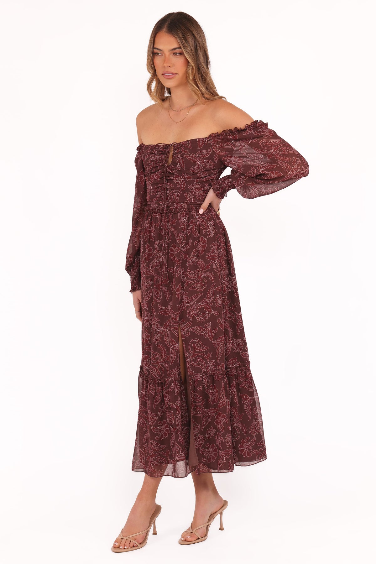 Keziah Long Sleeve Maxi Dress in Burgundy Paisley – view 4 of 6