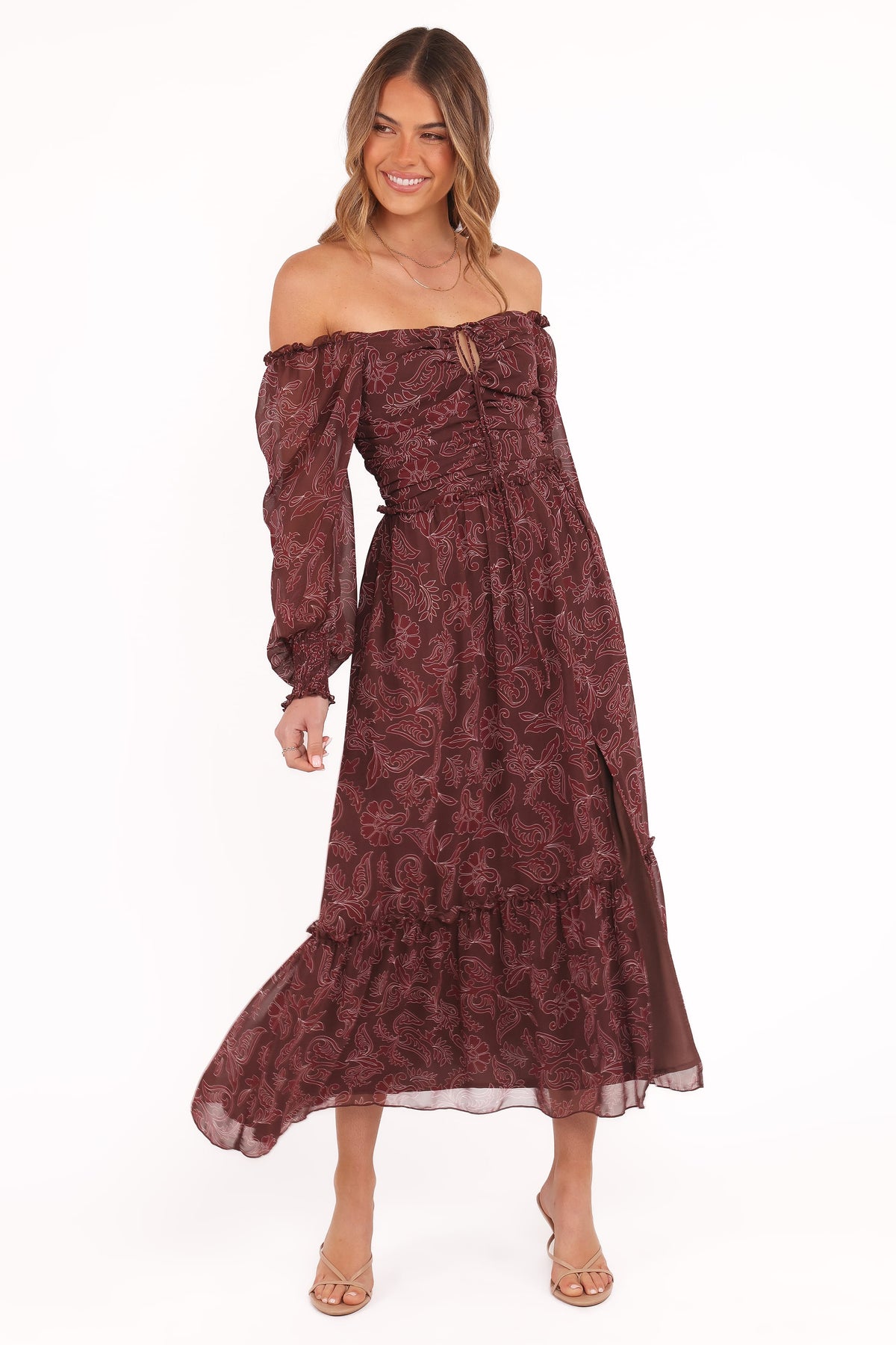 Keziah Long Sleeve Maxi Dress in Burgundy Paisley – view 2 of 6