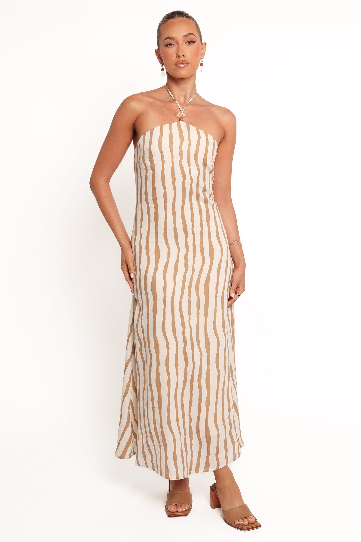Kim Halter Maxi Dress in Tan Stripe – view 2 of 8