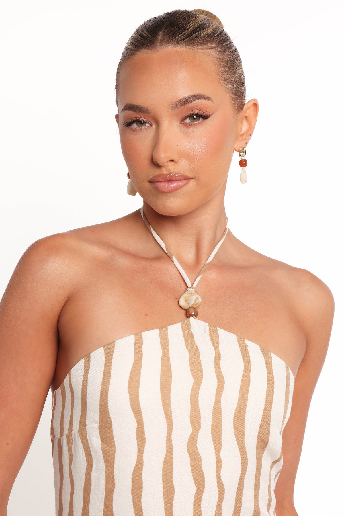 Kim Halter Maxi Dress in Tan Stripe – view 3 of 8