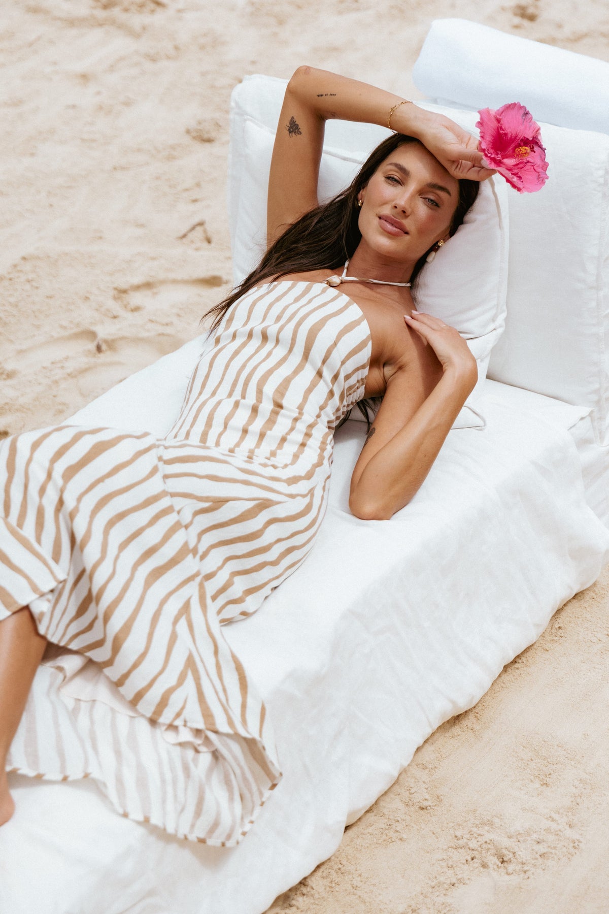 Kim Halter Maxi Dress in Tan Stripe – view 1 of 8