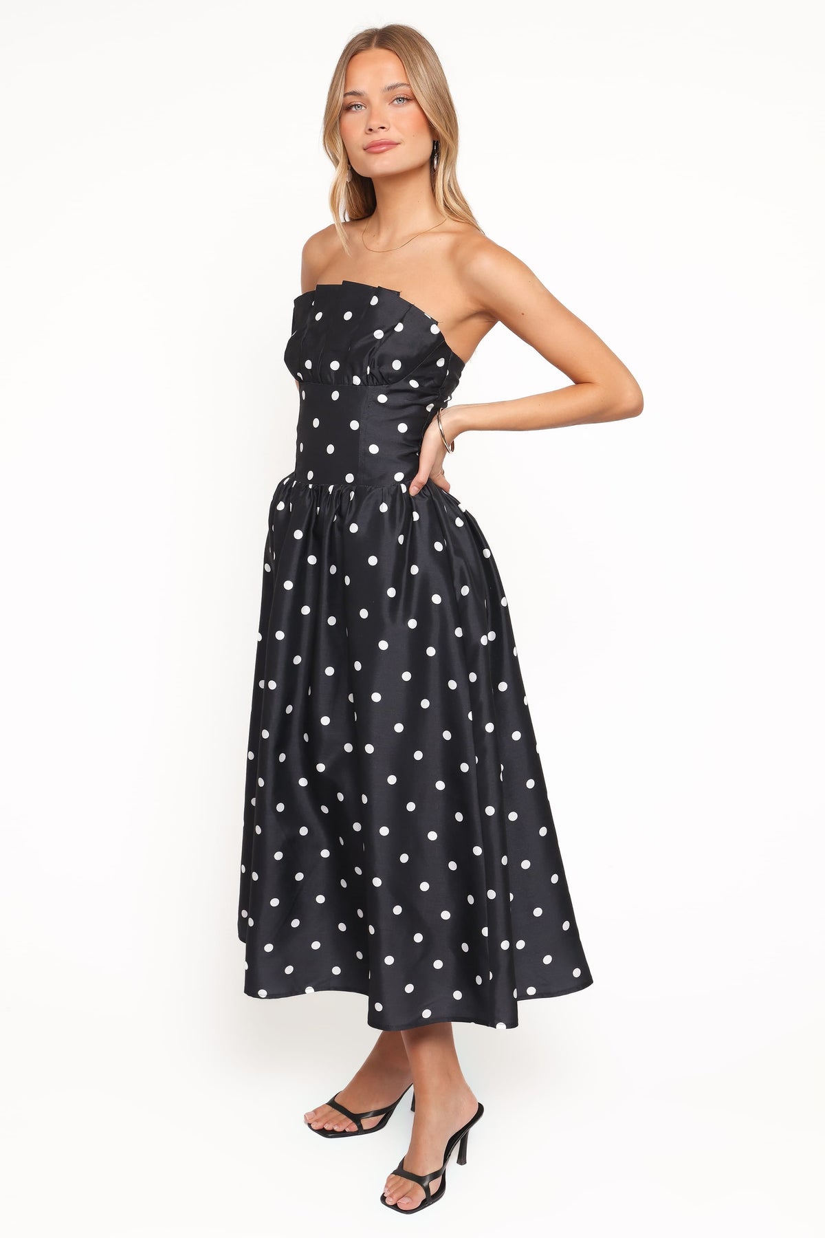 Kimbra Strapless Midi Dress in Black Polka Dot – view 4 of 7