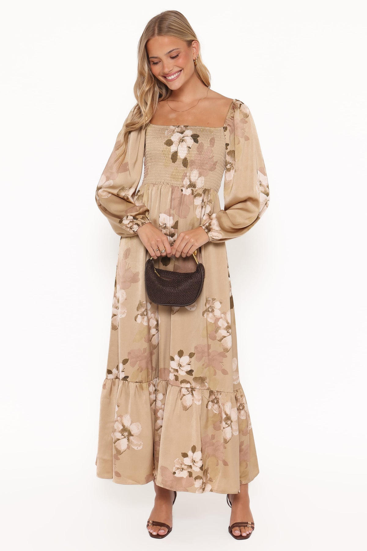 Kindra Long Sleeve Maxi Dress in Brown Floral – view 1 of 6
