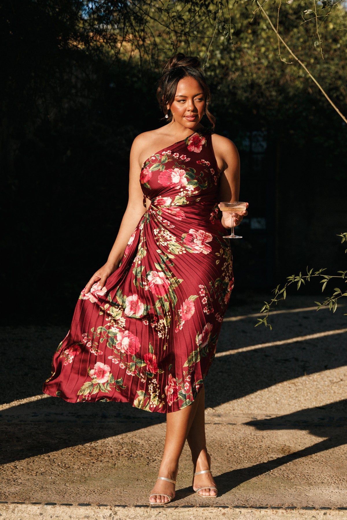 Kleo One Shoulder Maxi Dress in Burgundy Floral – view 1 of 8