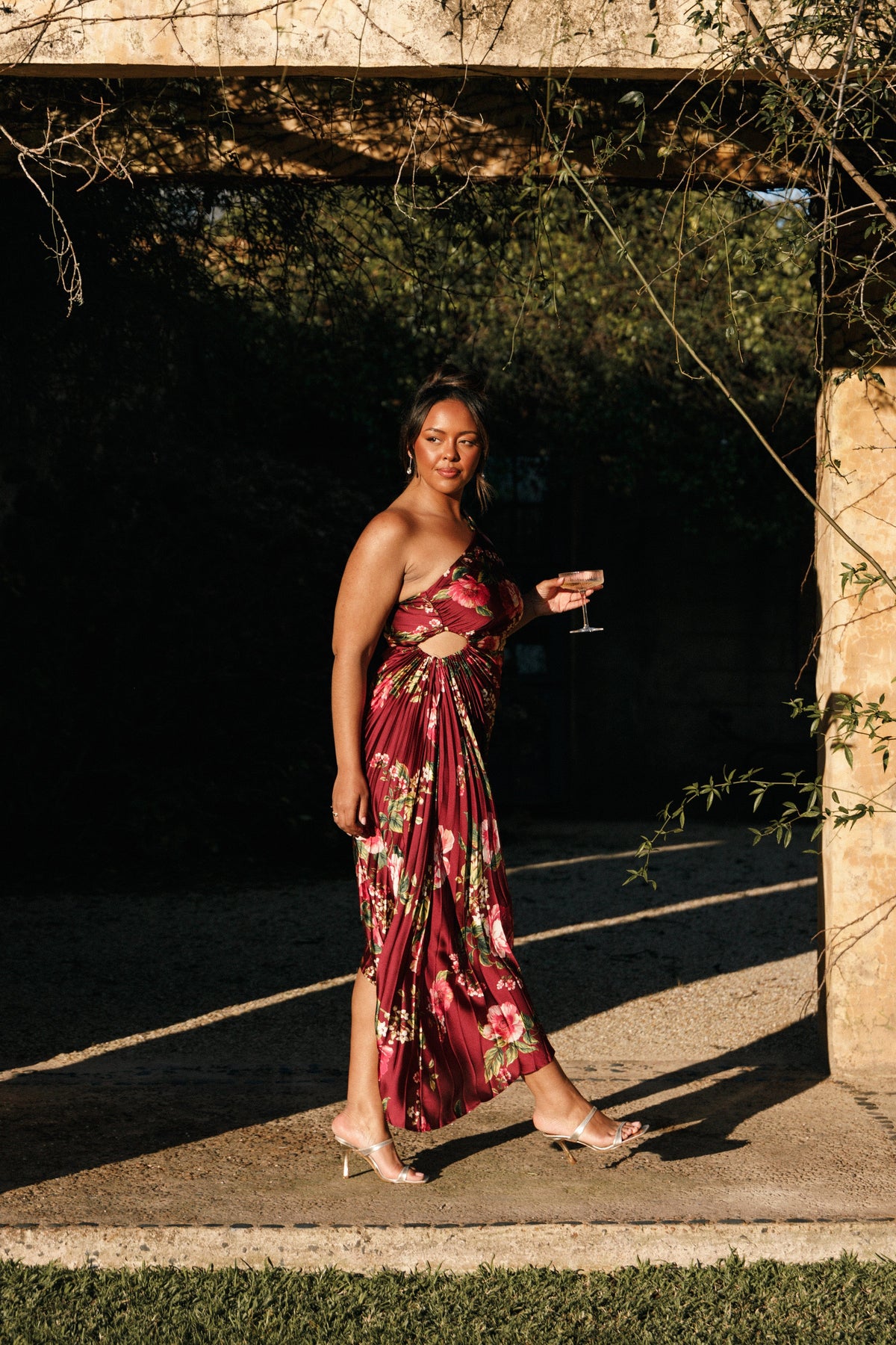 Kleo One Shoulder Maxi Dress in Burgundy Floral – view 2 of 8
