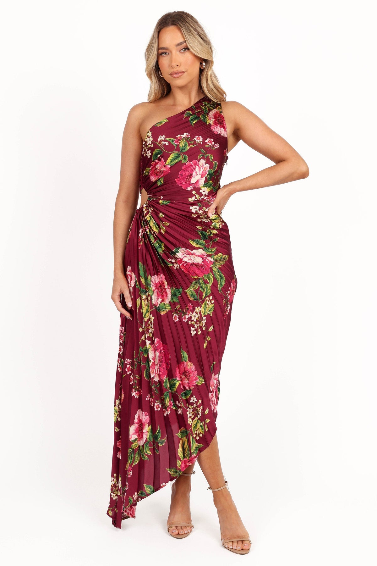 Kleo One Shoulder Maxi Dress in Burgundy Floral – view 3 of 8