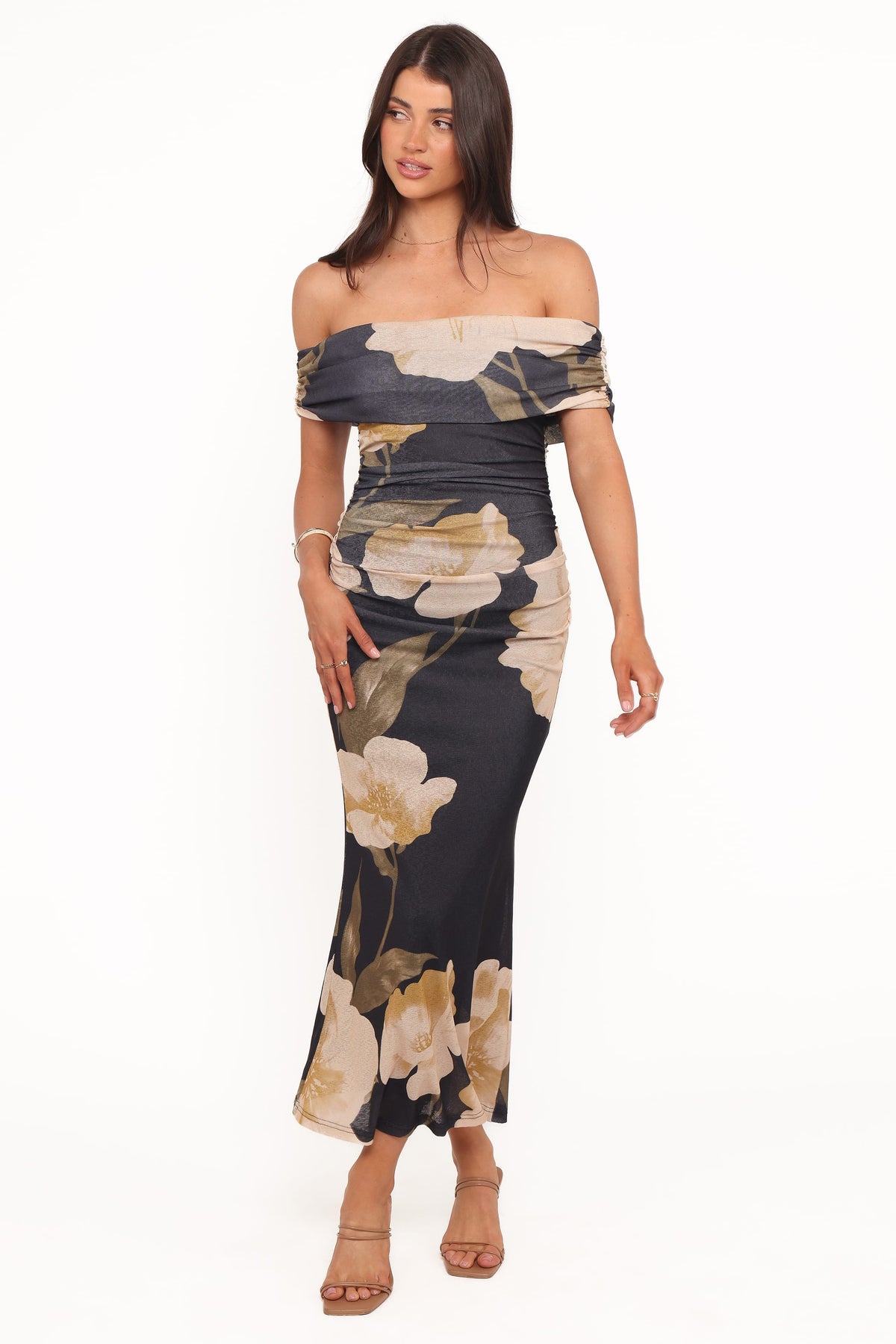 Koda Off Shoulder Midi Dress in Black Floral – view 5 of 6