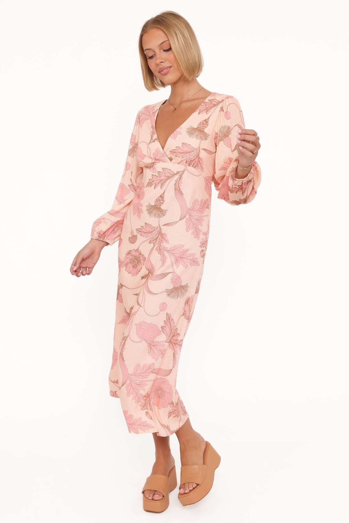 Kolby Long Sleeve Midi Dress in Pink Floral – view 4 of 8