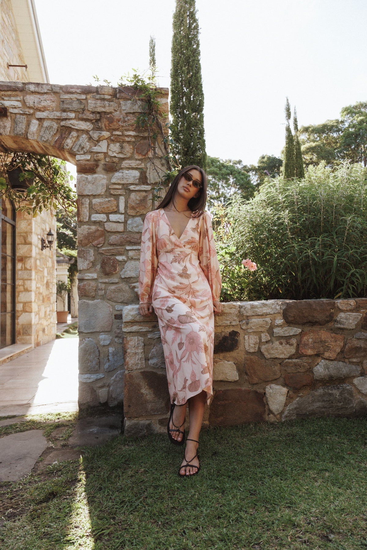 Kolby Long Sleeve Midi Dress in Pink Floral – view 1 of 8