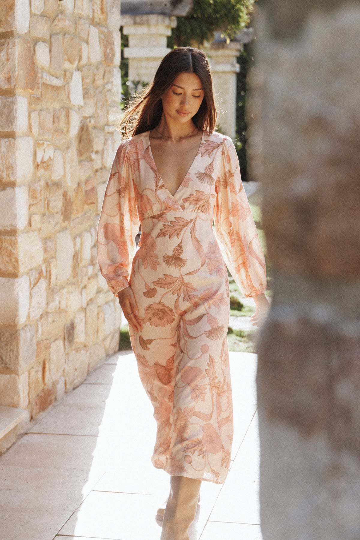 Kolby Long Sleeve Midi Dress in Pink Floral – view 8 of 8