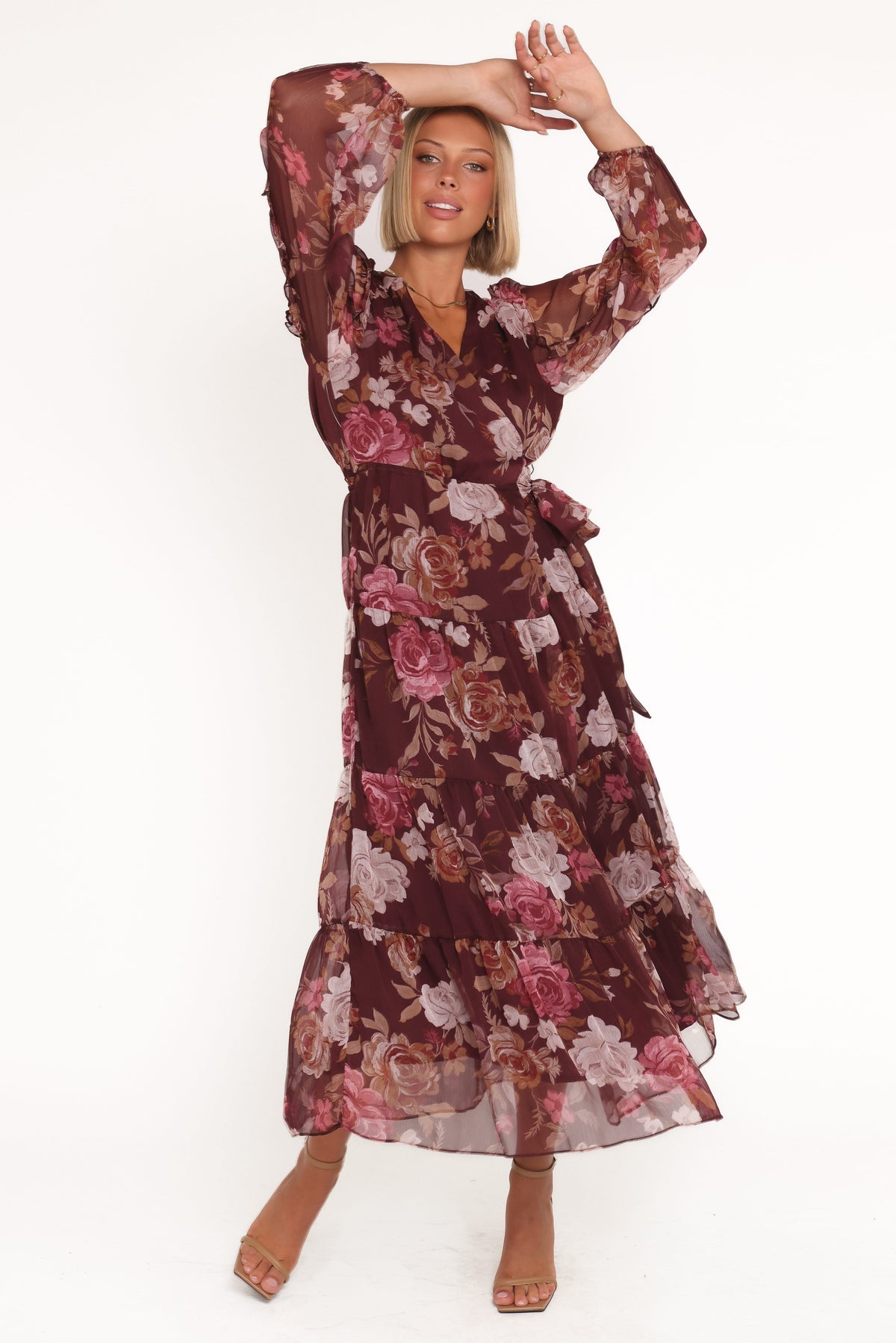 Korina Long Sleeve Maxi Dress in Burgundy Brandy Bloom – view 1 of 5