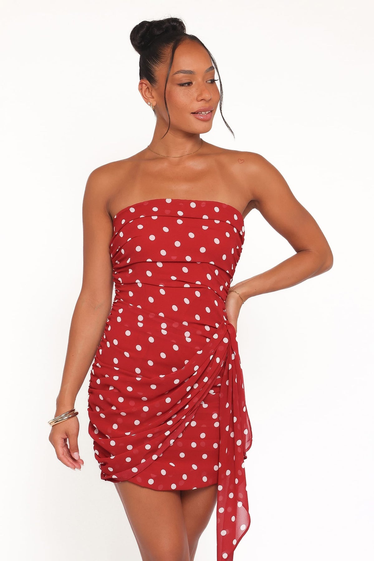 Kristen Strapless Mini Dress in Red Polka Dot – view 2 of 6