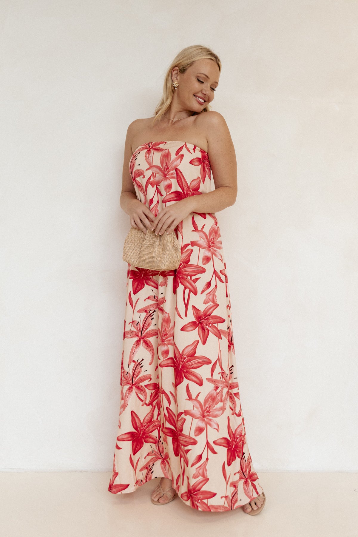 Lani A Line Strapless Maxi Dress in Pink Floral – view 1 of 5