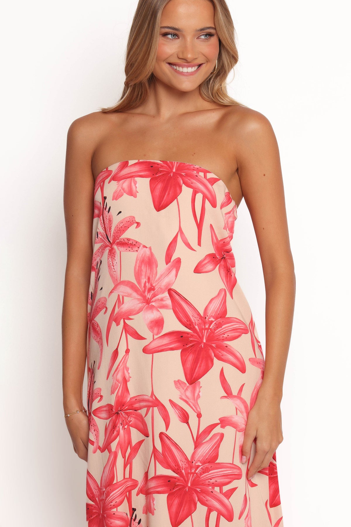 Lani A Line Strapless Maxi Dress in Pink Floral – view 3 of 5
