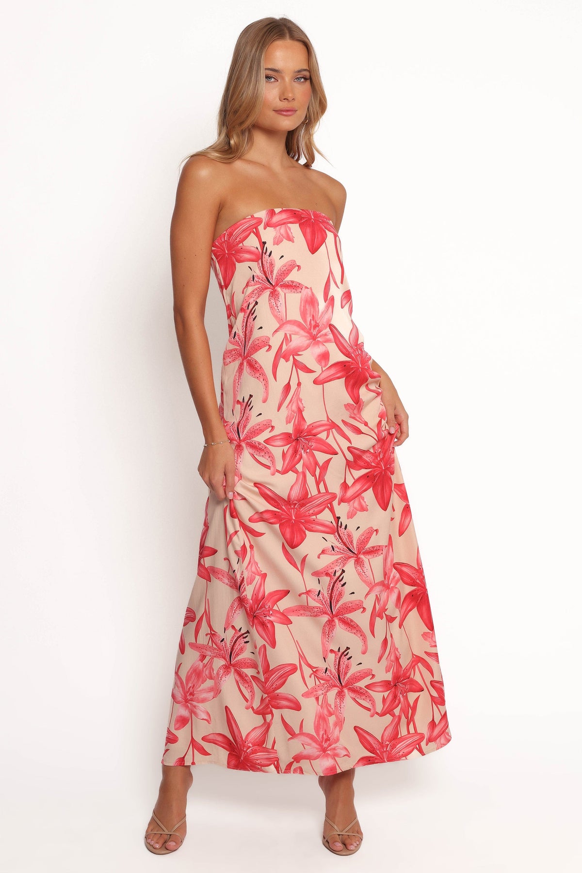 Lani A Line Strapless Maxi Dress in Pink Floral – view 2 of 5