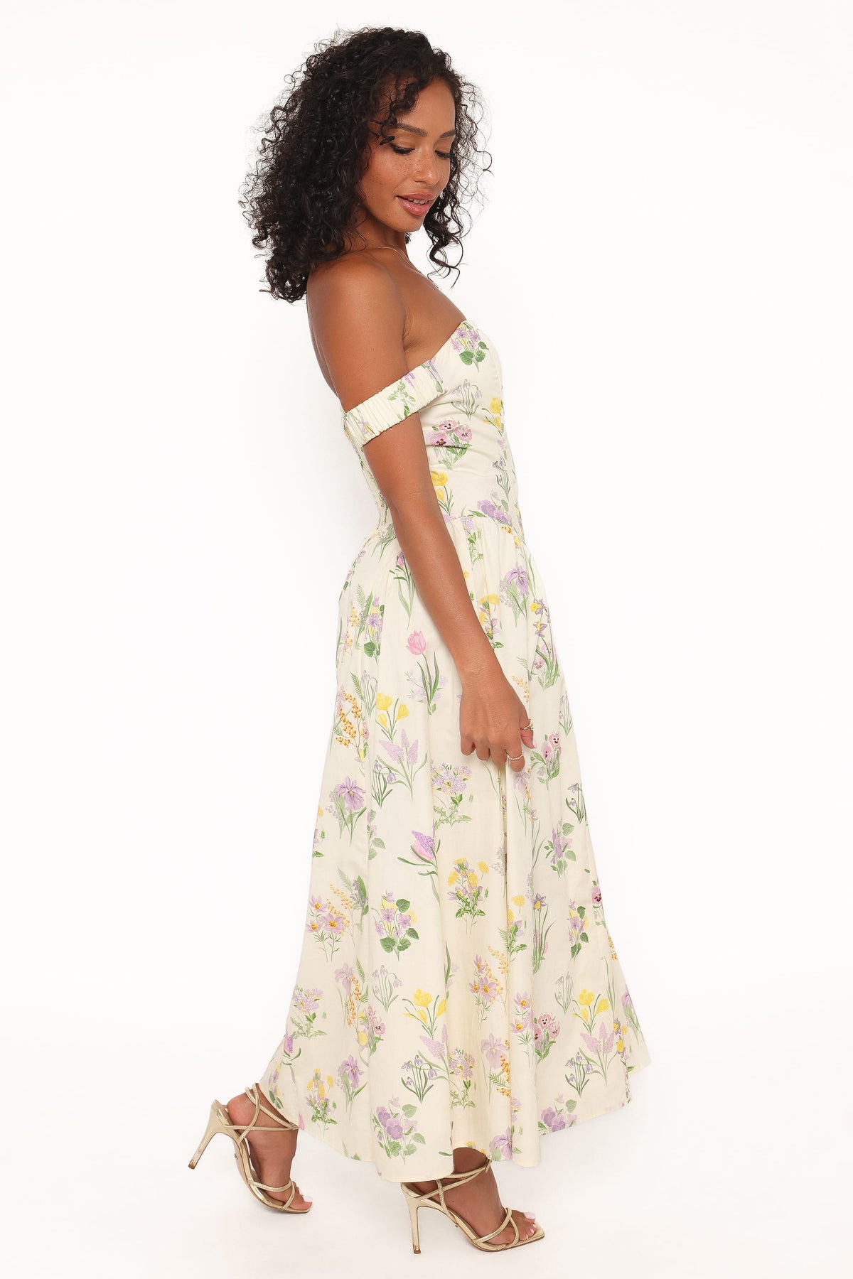 Larni Off Shoulder Midi Dress in Lavender Multi – view 3 of 5
