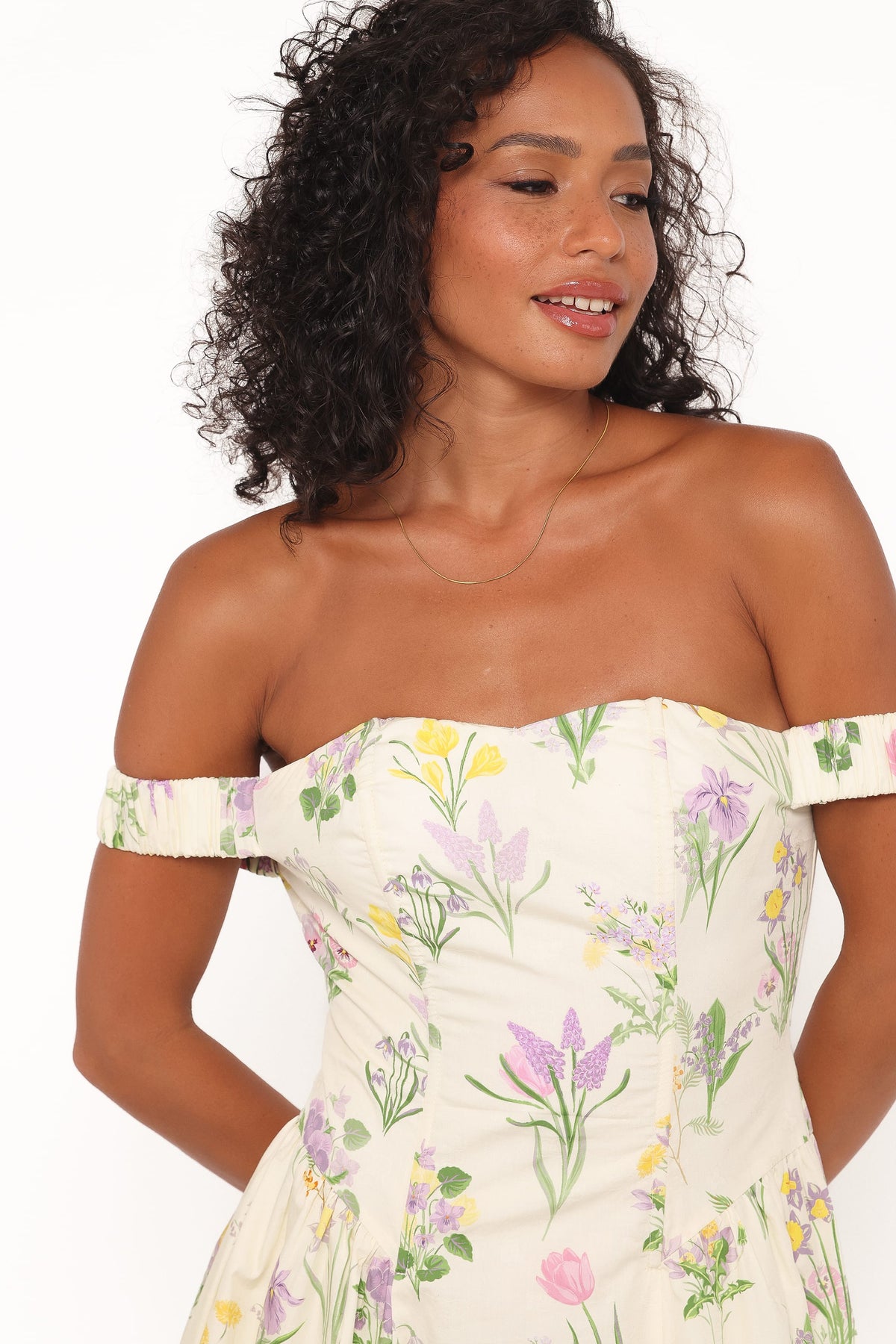 Larni Off Shoulder Midi Dress in Lavender Multi – view 2 of 5