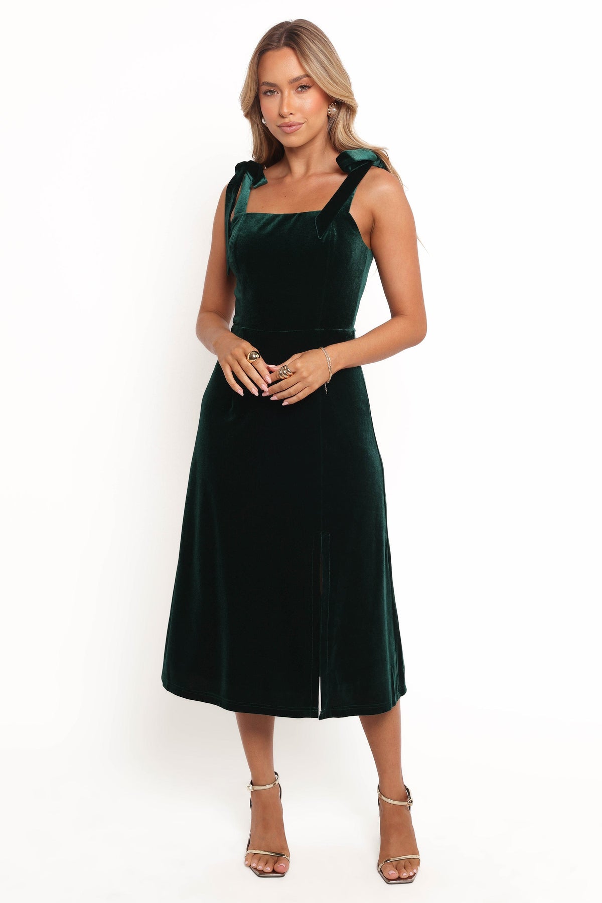 Laurel Velvet Midi Dress in Emerald Green – view 1 of 6