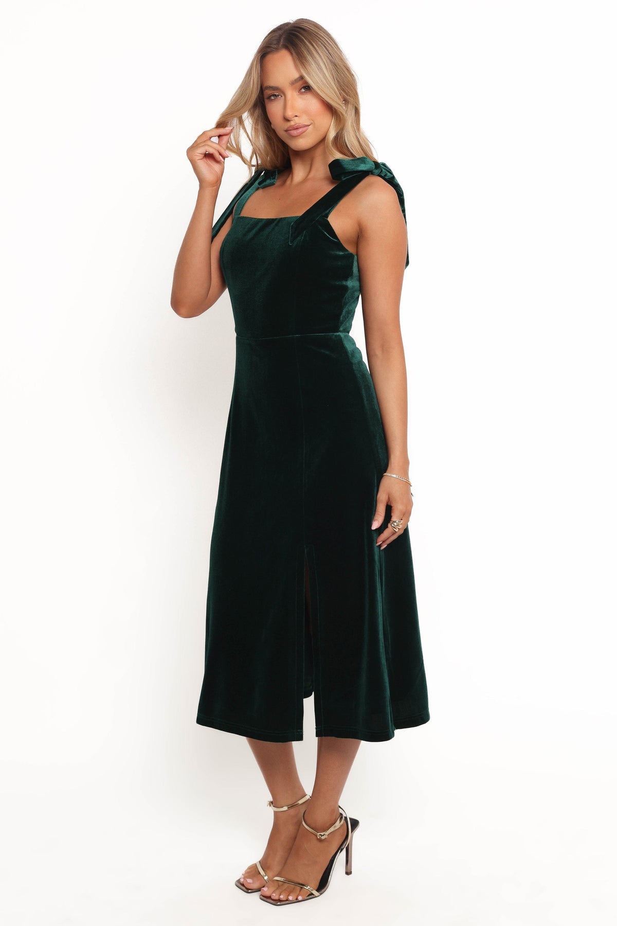 Laurel Velvet Midi Dress in Emerald Green – view 2 of 6
