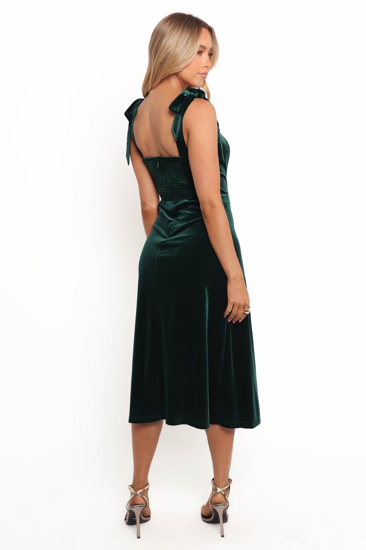 Laurel Velvet Midi Dress in Emerald Green – view 3 of 6