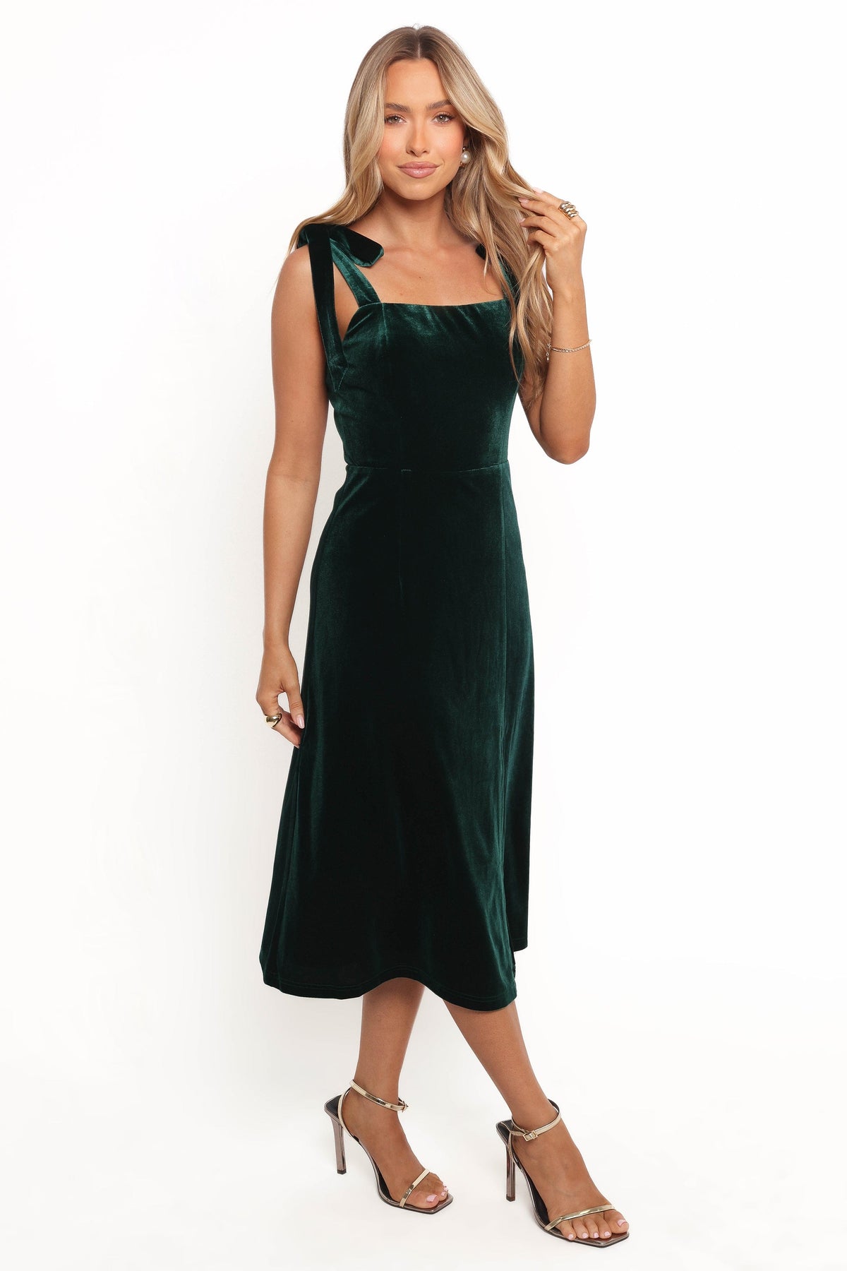 Laurel Velvet Midi Dress in Emerald Green – view 4 of 6