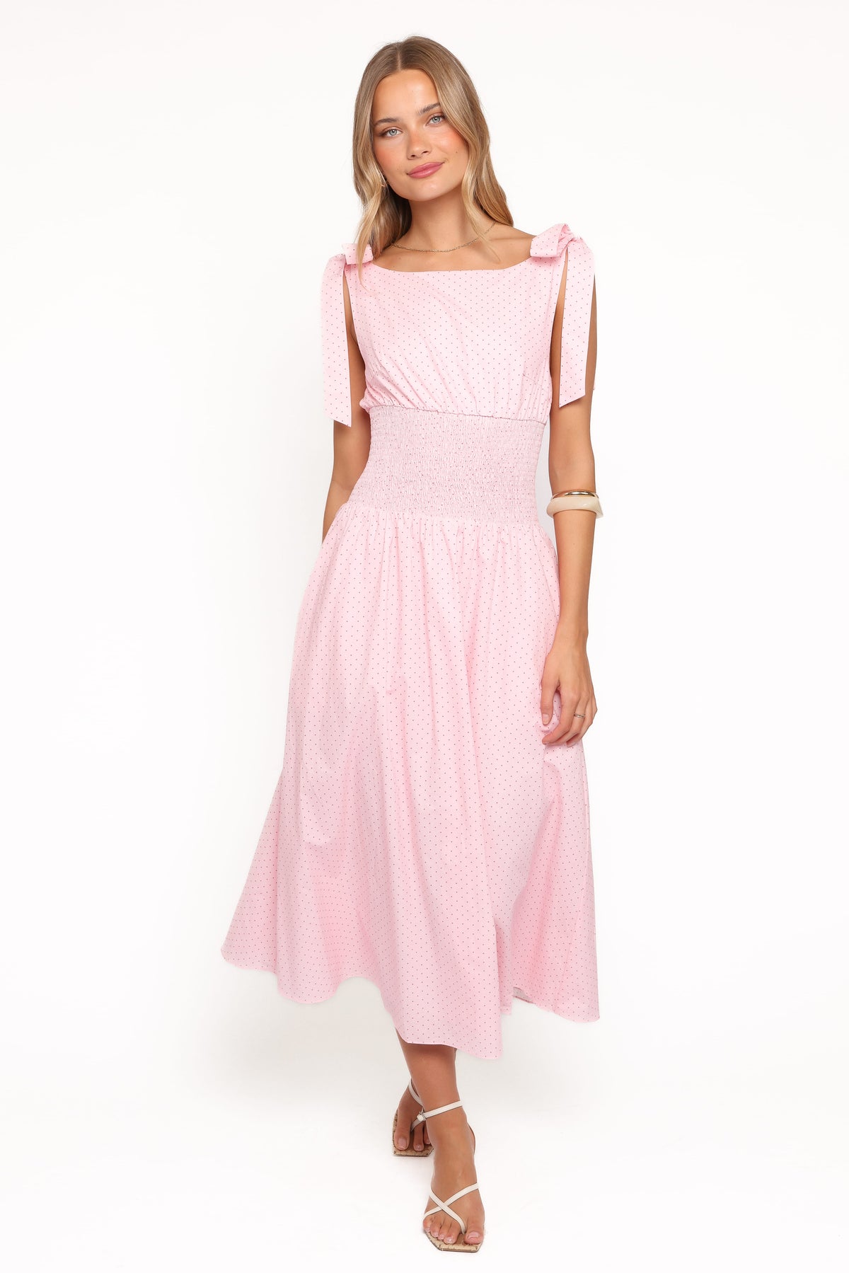 Leticia Midi Dress in Pink Polka Dot – view 2 of 7