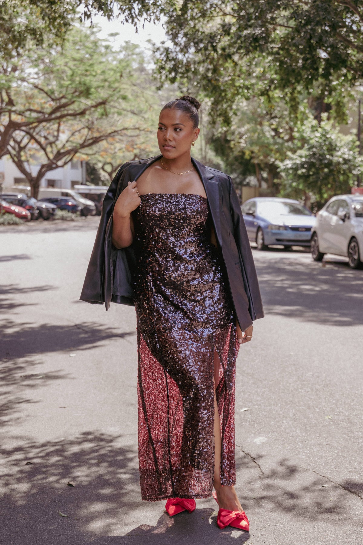 Liliane Maxi Dress in Cherry Sequin – view 1 of 7