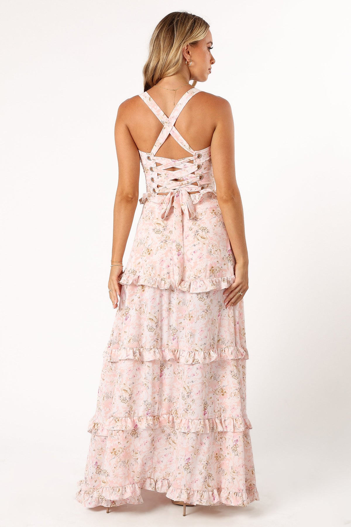 Lillee Tiered Maxi Dress in Pink Floral – view 8 of 11