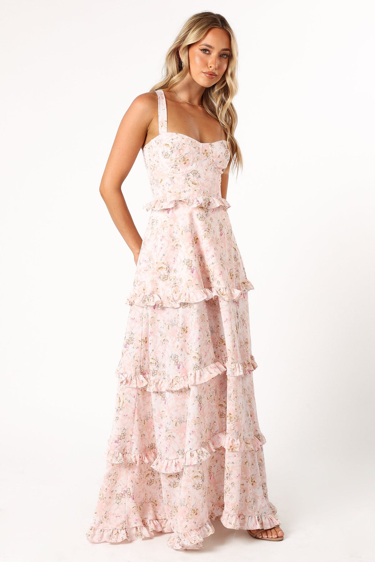 Lillee Tiered Maxi Dress in Pink Floral – view 9 of 11