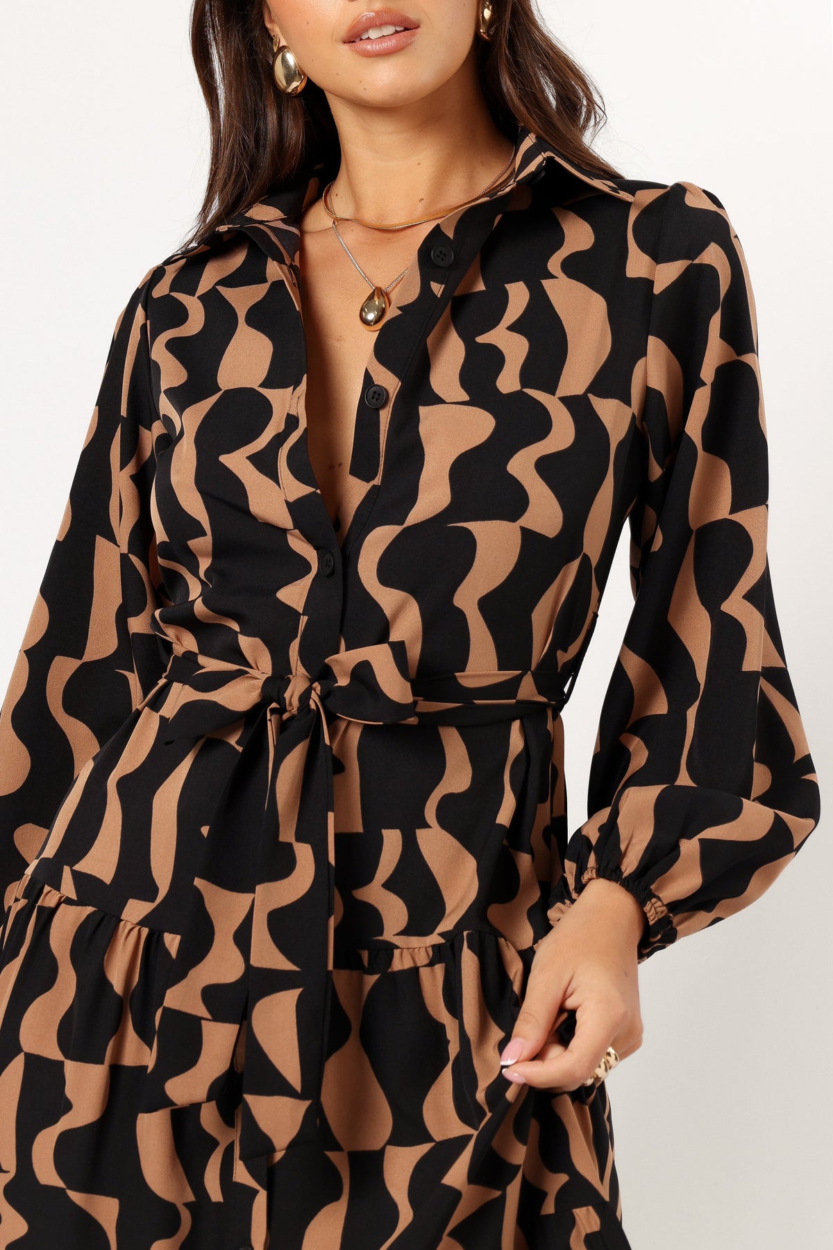 Lincoln Long Sleeve Maxi Dress in Black/Beige – view 2 of 6