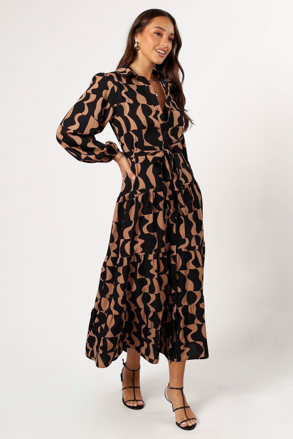 Lincoln Long Sleeve Maxi Dress in Black/Beige – view 5 of 6