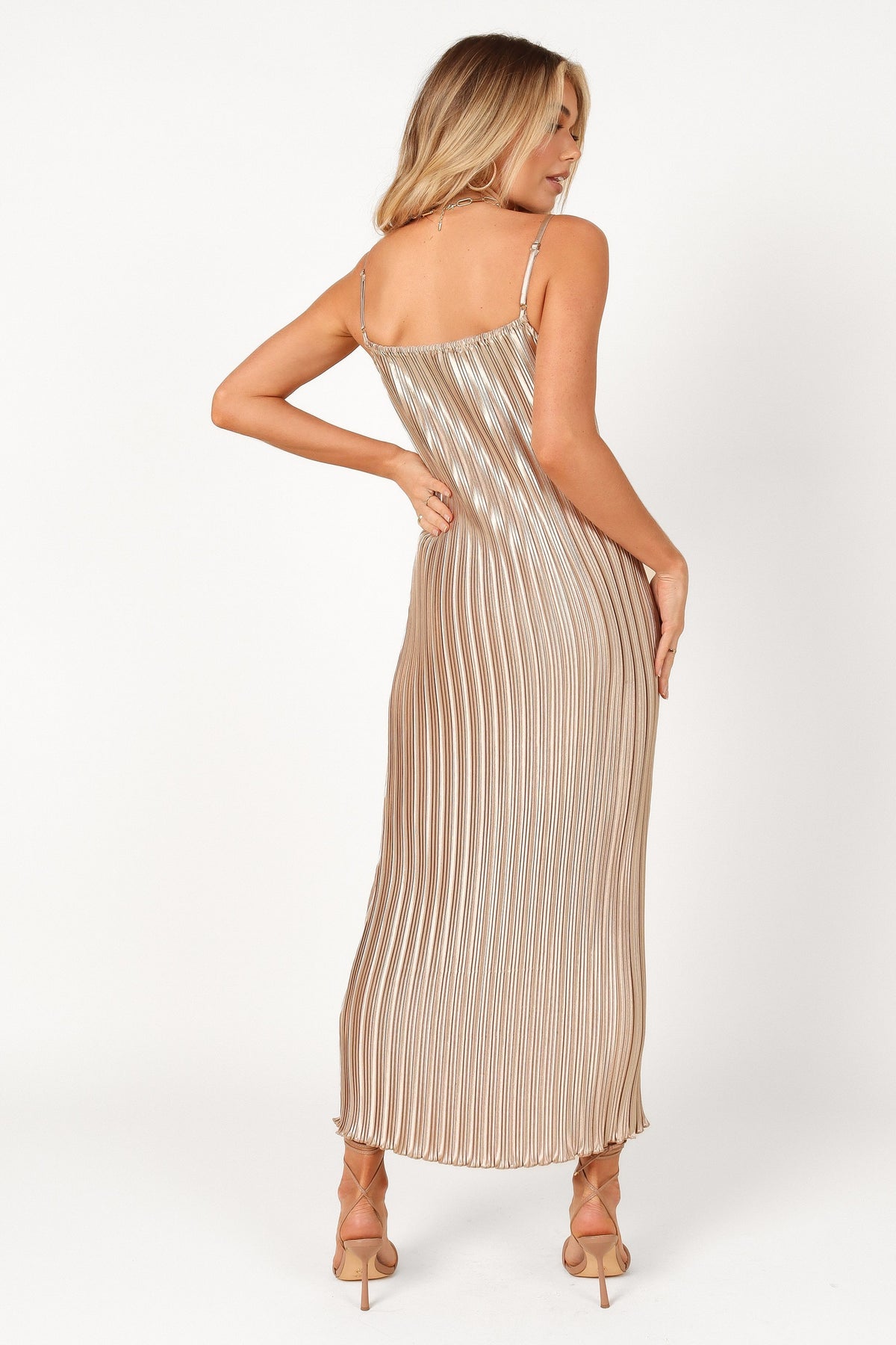 Liza Pleated Maxi Dress in Gold – view 2 of 7