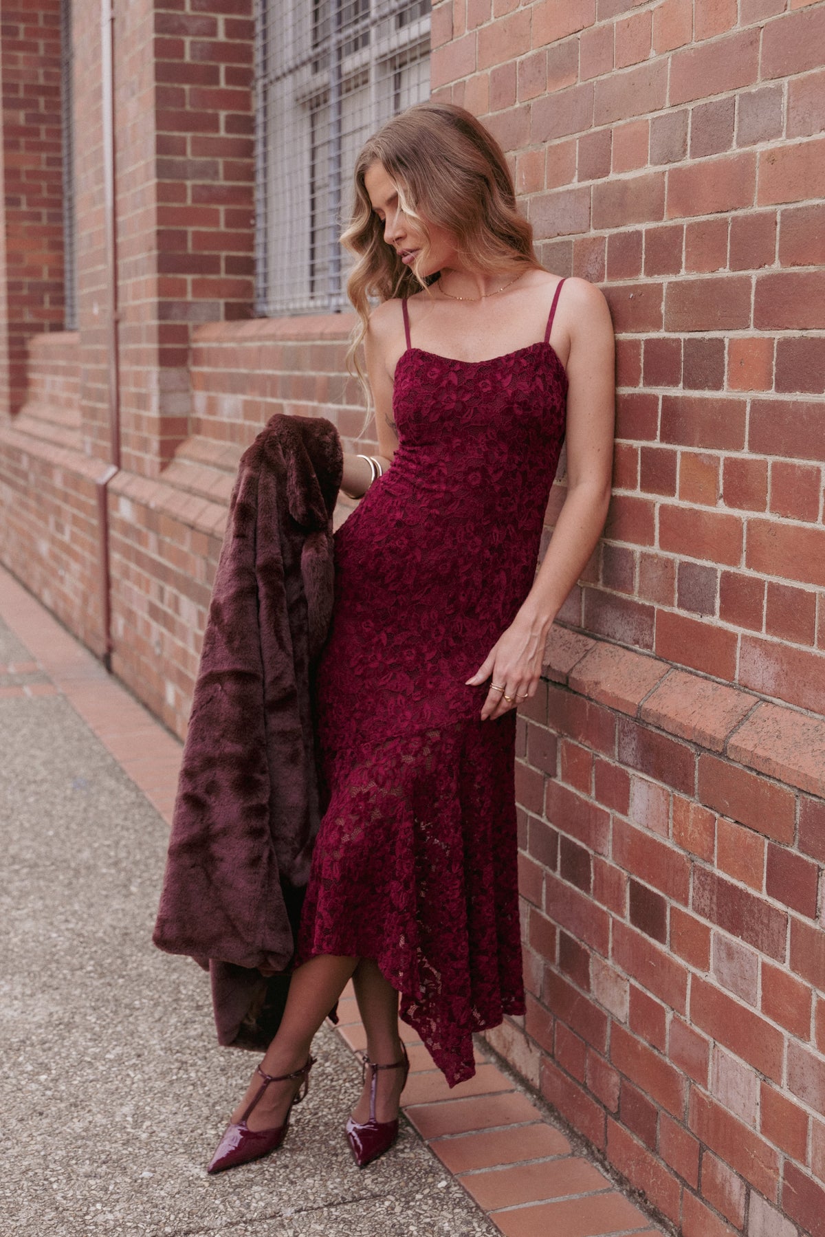 Lorde Midi Dress in Burgundy Lace – view 9 of 9