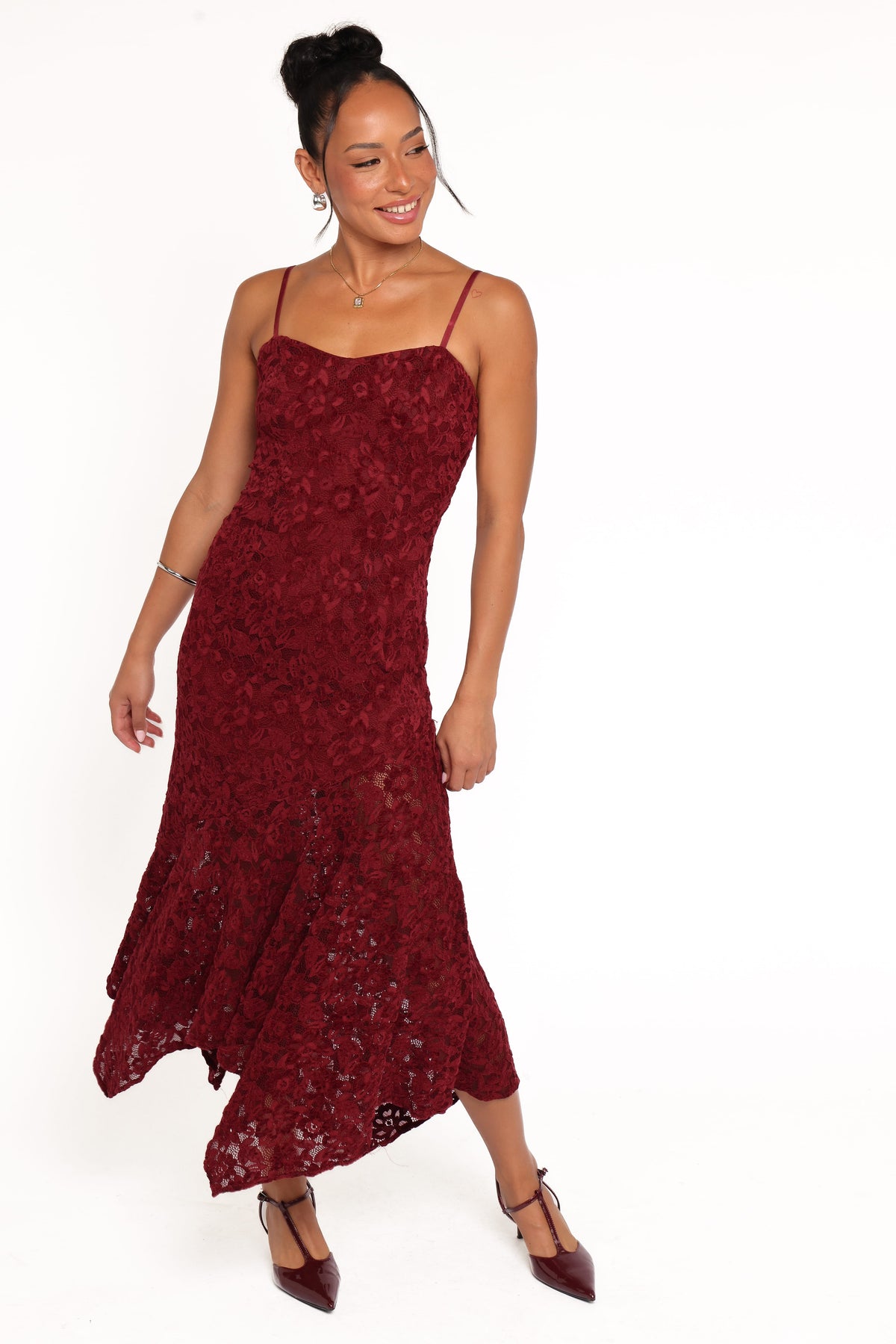 Lorde Midi Dress in Burgundy Lace – view 2 of 9