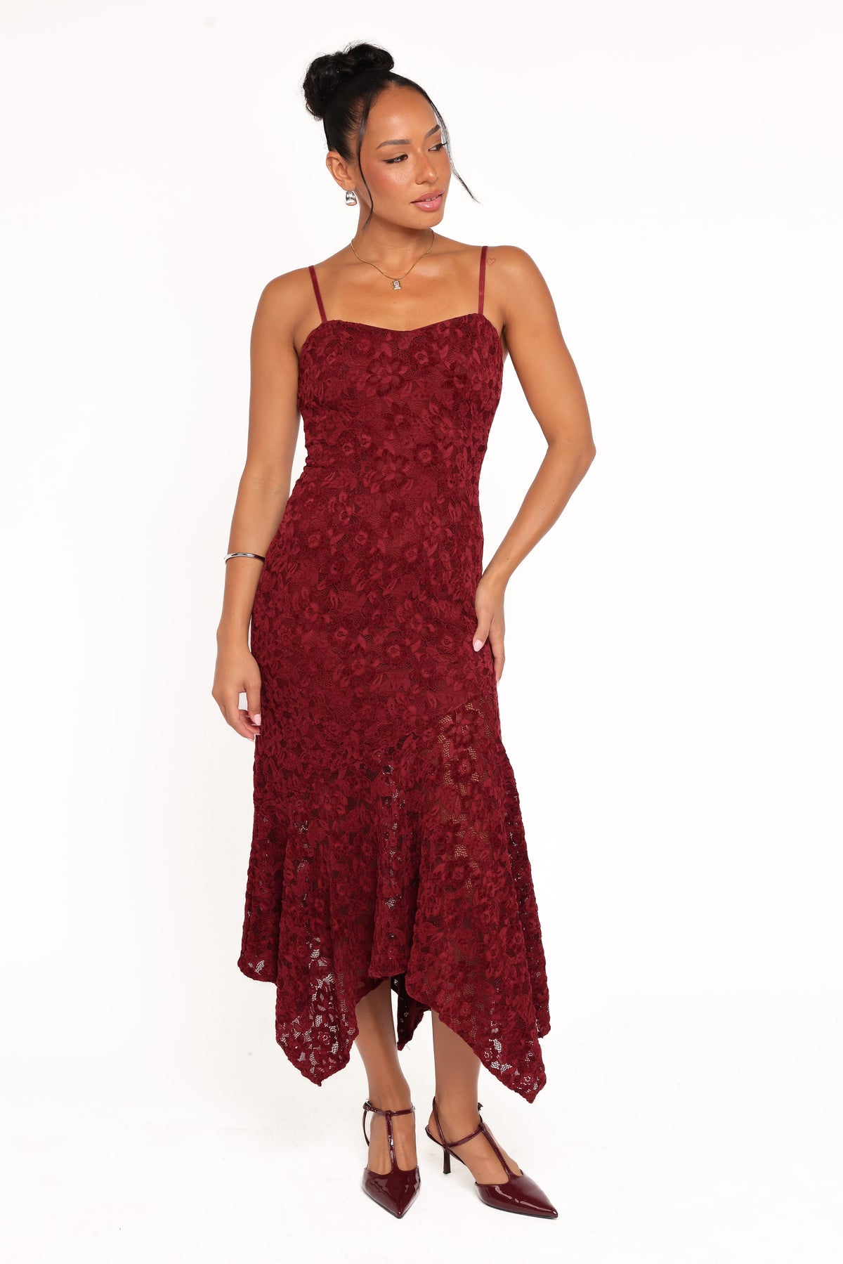 Lorde Midi Dress in Burgundy Lace – view 7 of 9
