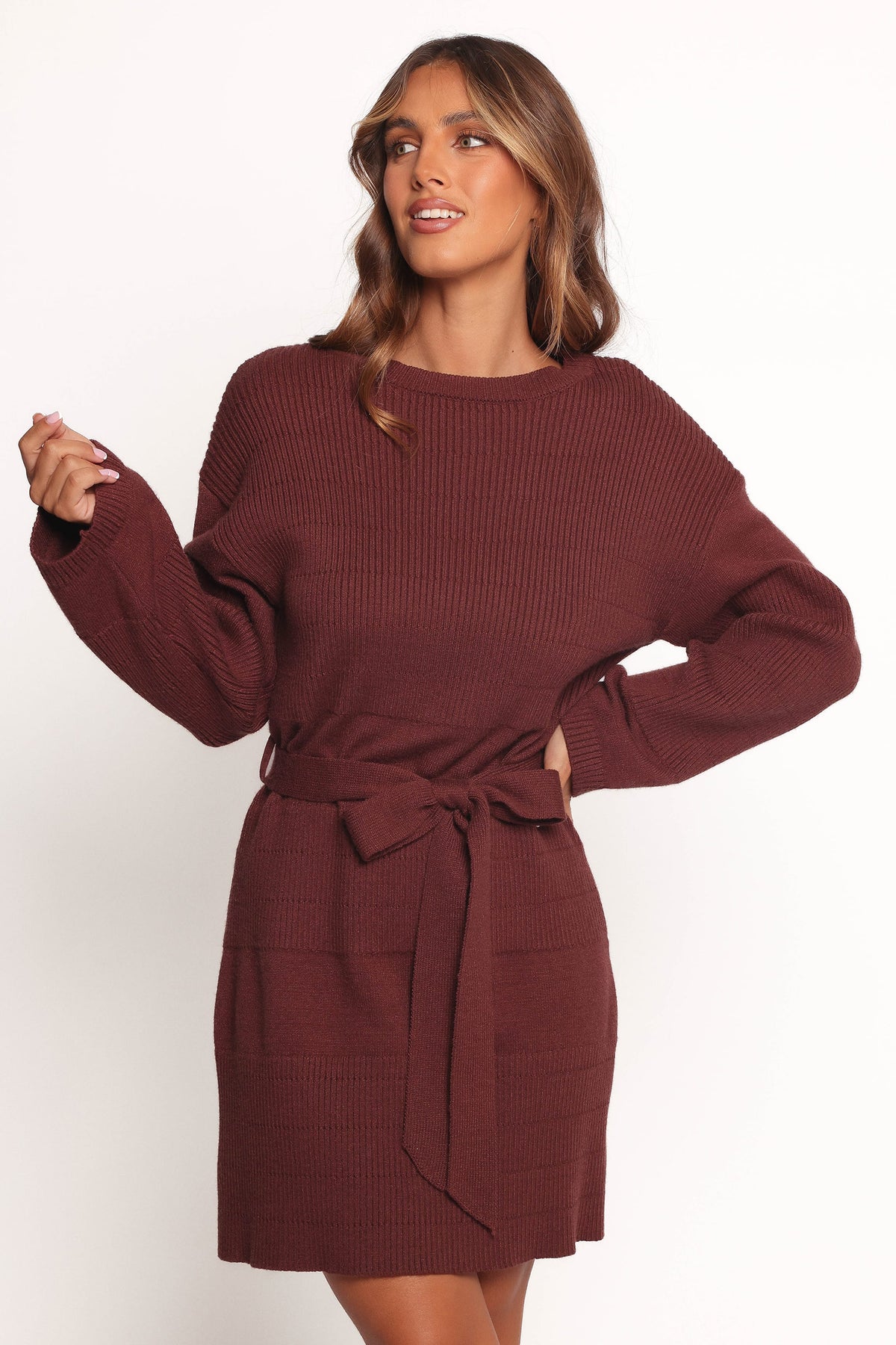 Lucca Mini Sweater Dress in Chocolate Brown – view 2 of 8