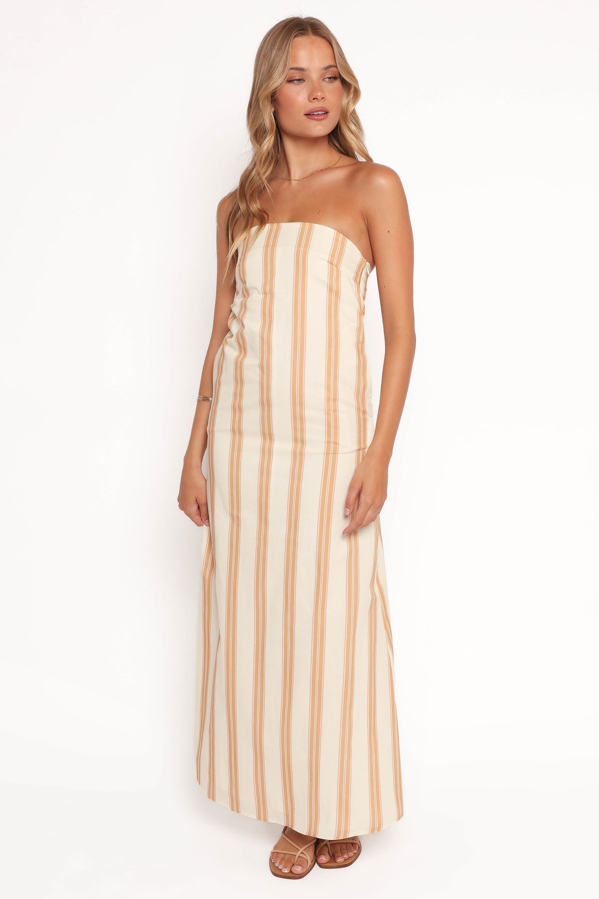 Luisa Midi Dress in Brown Stripe – view 2 of 7