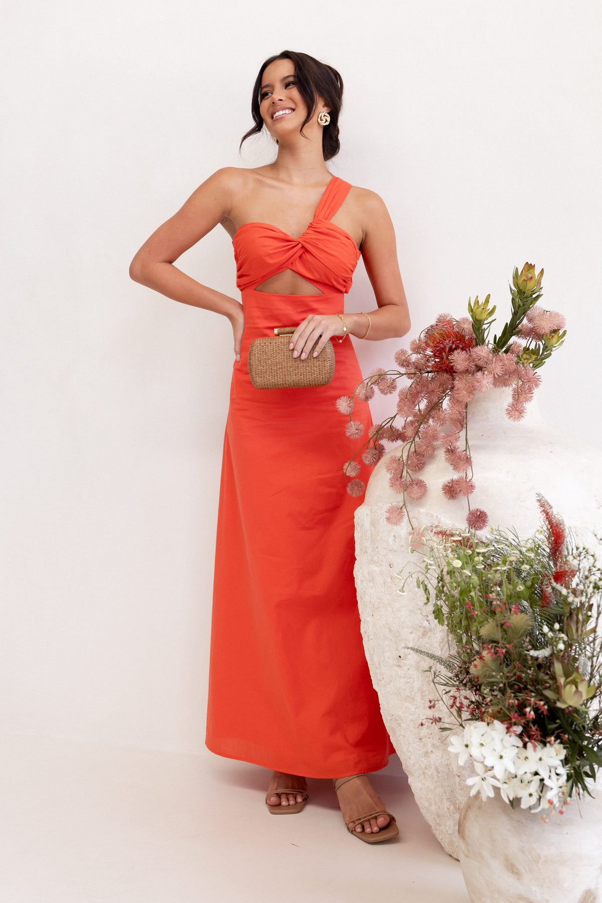 Luna One Shoulder Maxi Dress in Tangerine – view 1 of 11
